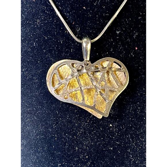 VTG Modernist Sterling Silver Filigree HEART PENDANT w/ Brass Accents NECKLACE - Picture 4 of 16